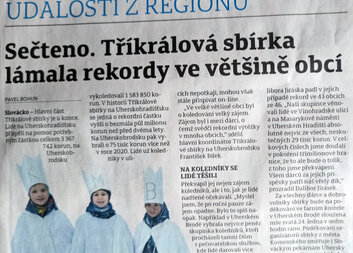 Slovácké noviny informují o rekordu Tříkrálové sbírky 