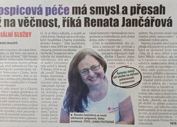 Vrchní sestra Domácího hospice Antonínek v týdeníku DOBRÝ DEN S KURÝREM